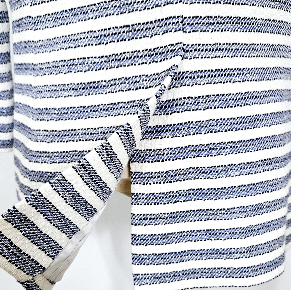 Veronica Beard Ryland Striped Cotton-Blend Tweed Blazer in Blue and White Size 8 - Picture 11 of 15